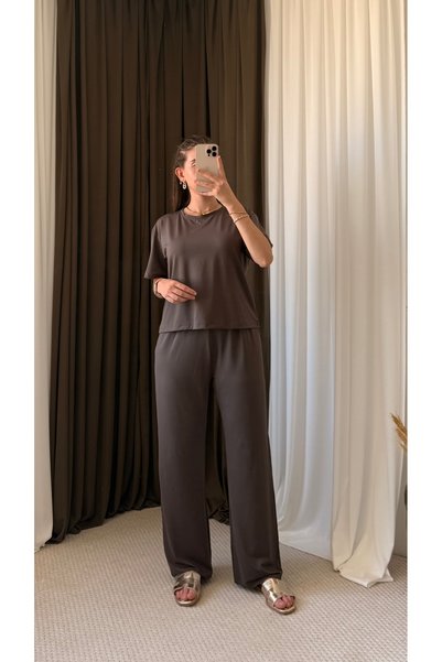 Hepsi Moda Short Sleeve Trouser Suit - Hpm - Smoked