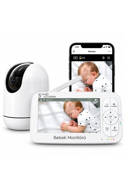 BRAVİON 5 İnç HD Ekranlı WiFi Akıllı Bebek Kamerası ve Bebek Monitörü Tuya Uyumlu 360° Hareket Takipli Gece Görüşlü Çift Yönlü Sesli Hareket ve Ağlama Algılamalı Uzaktan İzleme