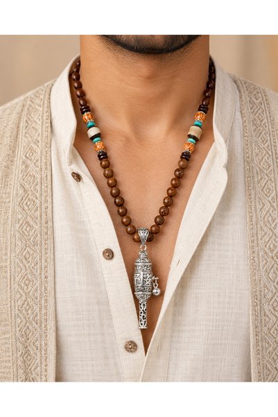 HER ŞEY NOTA www.herseynota.com Ethnic Bead Detailed Men's Necklace with Moti...