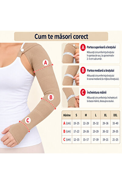 zenifique Mânecă compresivă Zenifique, compresie 20-30mmHg, pentru brațul stâng, cu prindere reglabilă, Bej