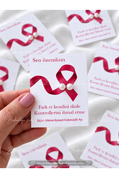 Meme Göğüs Kanseri Farkındalık Ayı Pembe Kurdele Temalı İnci Küpe 10 adet