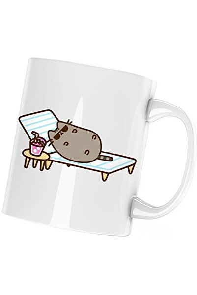 INOVATIX Cana Pusheen Cat Pisica Plaja Soare Vacanta, alba, 330 ml