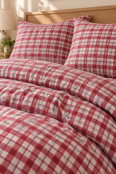 Cotton Collection طقم غطاء لحاف مزدوج من الفلانيل مربع الشكل