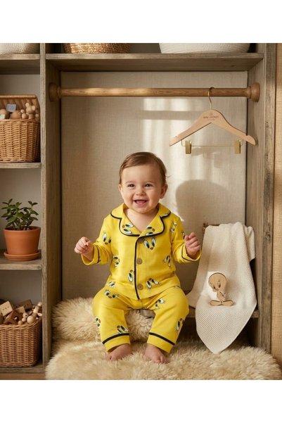 DEFNE LİNA BABY Girls Boys Unisex Luxury Top-Bottom 2-Piece Vibrant Patterned Cotton Pajama Set