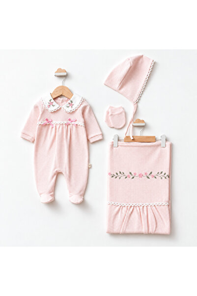 Kardeşler Bebe Floral Embroidered Bow Lace Detailed Baby Romper Set (Romper +...