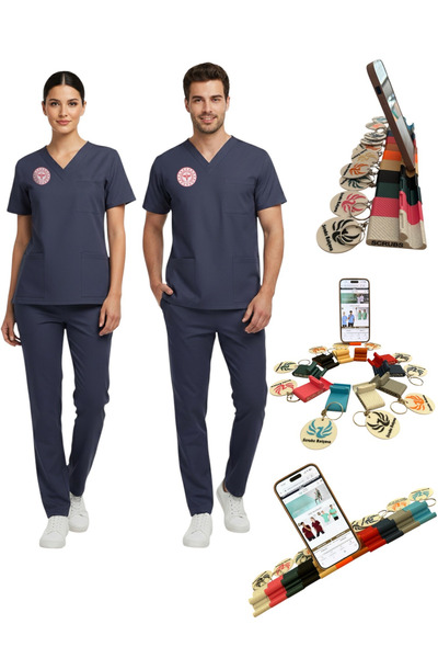 ÇİZGİ MEDİKAL Nurse Uniform Scrubs Lycra Set Compliant with New Regulations-P...