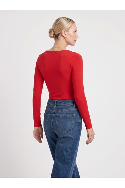 Noe Collection Women's Long Sleeve Square Neck Slim Fit Stretchy Bodysuit