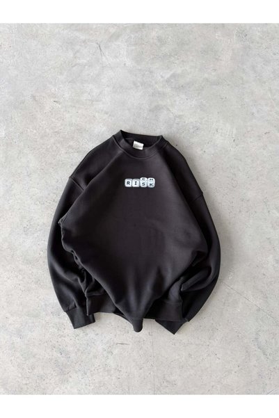 FO4RBS Rich Printed Oversize 3 Thread Hooded Sweatshirt Black