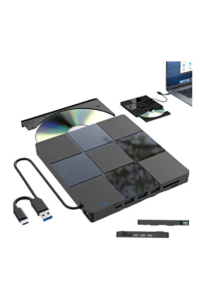 Tradebit Unitate externă CD/DVD Burner pentru Windows/Mac/Linux 4xUSB 1xUSB-C...