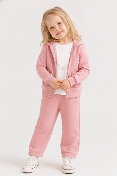 nk kids Baby Girl 1-4 Years Old Rose Detailed Double Tracksuit Set Powder