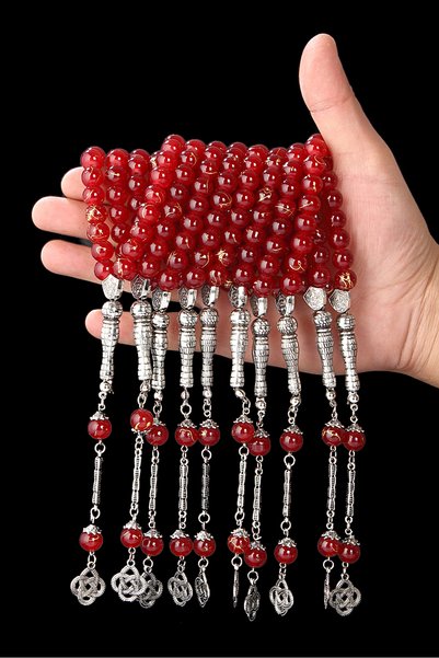 Öyküm accesory 10 Pieces Round Model Natural Stone Glass Prayer Beads Set, Gi...