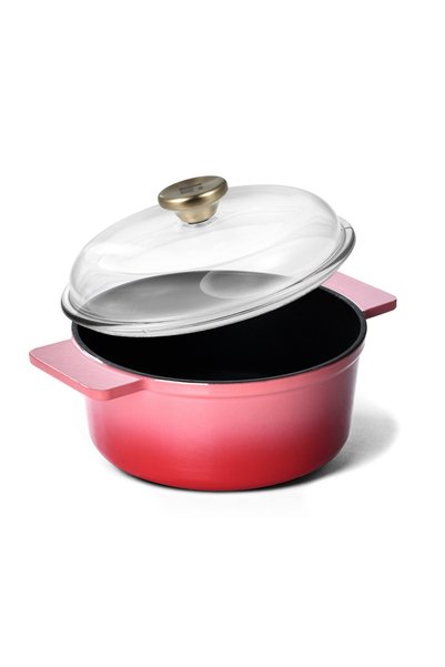 Bergner Excalibur Cast Iron Casserole 20cm 2.3L, Enamel Non-Stick - Pink