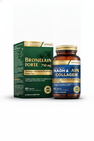 Nutraxin أقراص بروميلين فورت وNADH والكولاجين 60 قرص، مجموعة من قطعتين