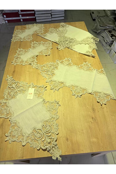 Generic Brand Living Room Set Dowry Set Cream Gold Runner Set 5 Piece Linen T...