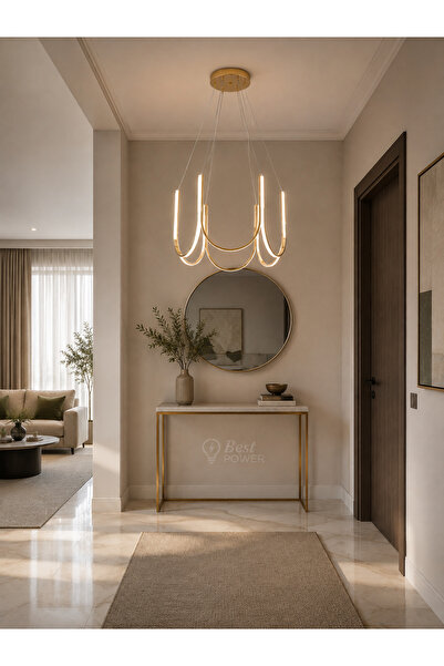 best power ثريا معلقة مودرن LED ذهبية 3 إضاءات بتصميم انسيابي فاخر - نجفة سقف...