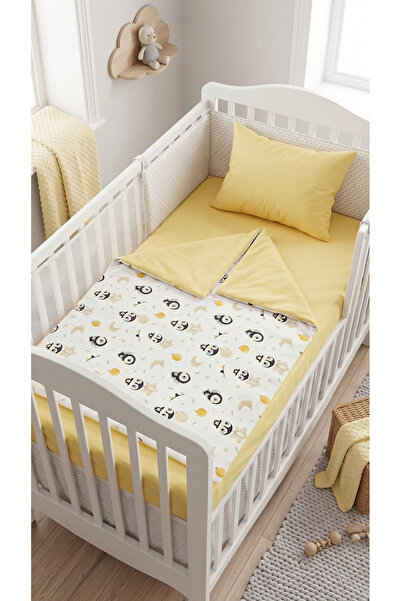 Terzi Ömer 100% Cotton Cute Penguin Patterned Baby Duvet Cover Set - Yellow /...
