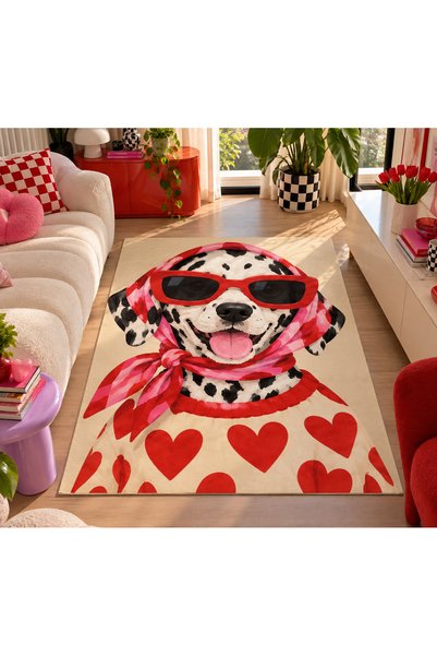Rugs Modern Halı Auraplus Retro Pop Pattern with Dog Figure Woven Base Decora...