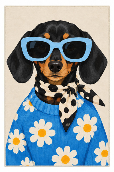 Rugs Modern Halı Auraplus Retro Pop Pattern with Dog Figure Woven Base Decora...