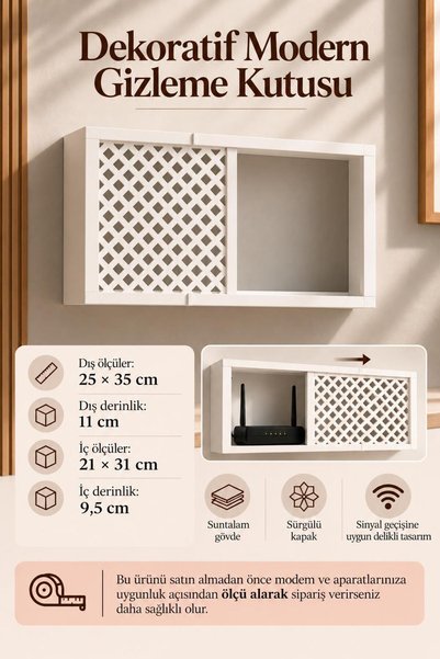 SILAYN Duvara Asılabilir Dekoratif Modem- Wifi ve Sigorta Saklama Kutusu 25x3...