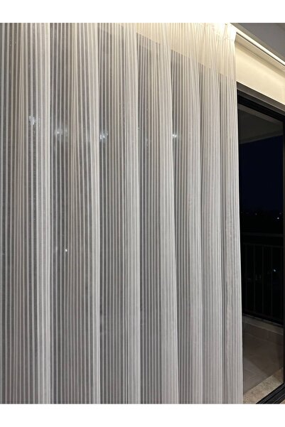 Demor Home Off-White Glittered Cordone Curtain, Vertical Striped Tulle and 1/...
