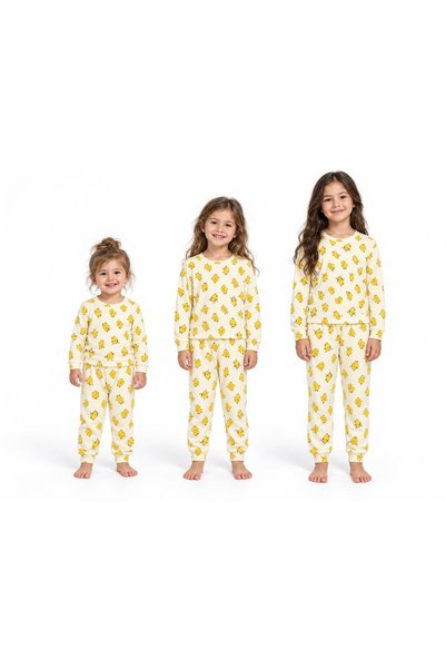 BY WORRN Cıvcıv Patterned Long Sleeve Children's Pajama Set – Cream