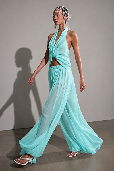 Aquamarine Dalga Drapeli Şifon Pantolon