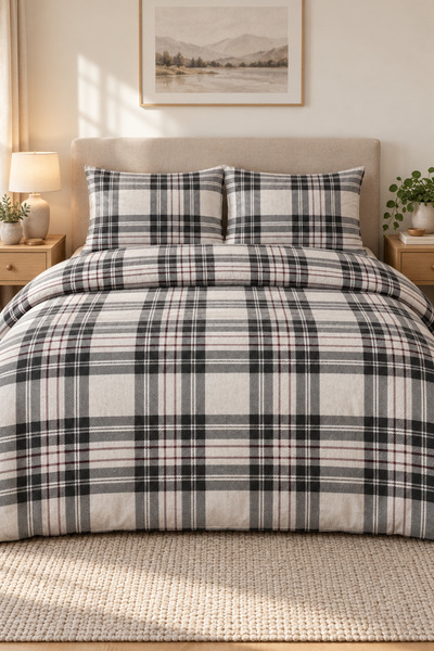 Cotton Collection طقم غطاء لحاف مزدوج من الفلانيل فنتر