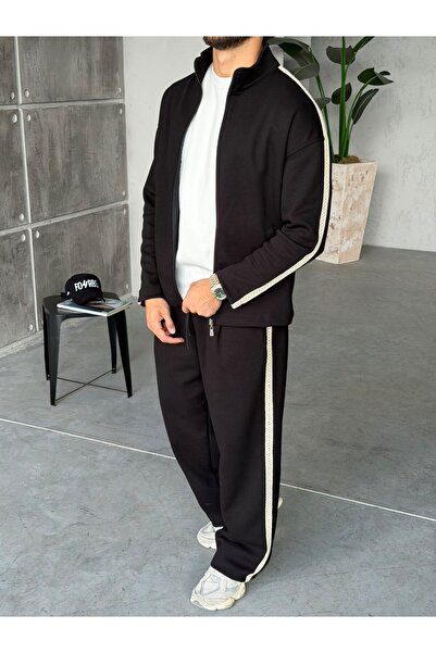 FO4RBS Knitted Stripe Detailed Zippered Suit Black