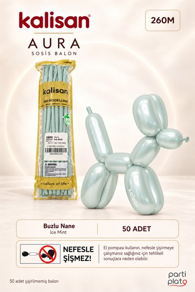 Kalisan Aura Buzlu Nane (Ice Mint) 260M 50’li Sosis Modelleme Lateks Balon