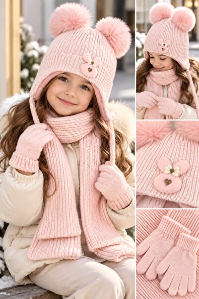 Kitti طقم قفازات وشاح للفتيات بعمر 4-8 سنوات مكون من 3 قطع