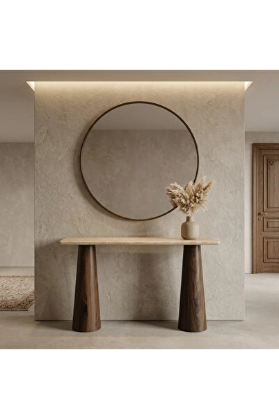 Generic طاولة كونسول خشبية بتصميم فاخر وحديث ــ بيج وبني ــ 130×40×80سم