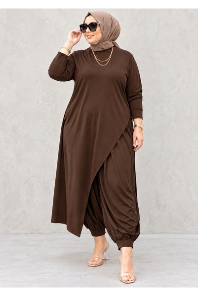 CNG MODA Plus Size Hijab Sandy Fabric Asymmetrical Cut Blouse Shalwar Set