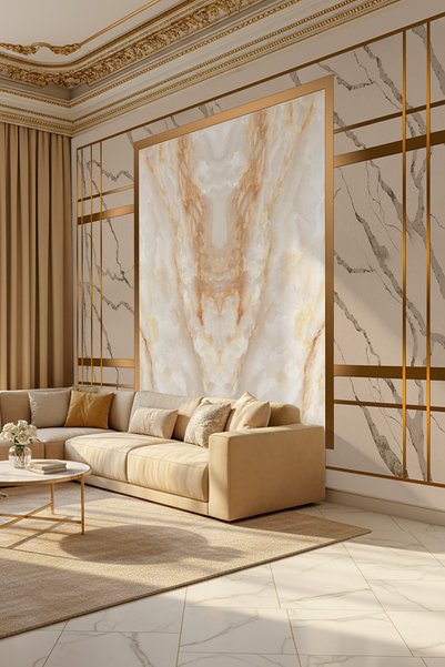 MİRAZAWALL Varak Çerçeve Oniks Mermer Desenli Lüks Geometrik Tek Parça Teksti...