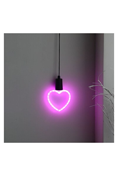 OEM Lampă Neon Roz în Formă de Inimă, Suspendabilă și Alimentată cu 3 Baterii...