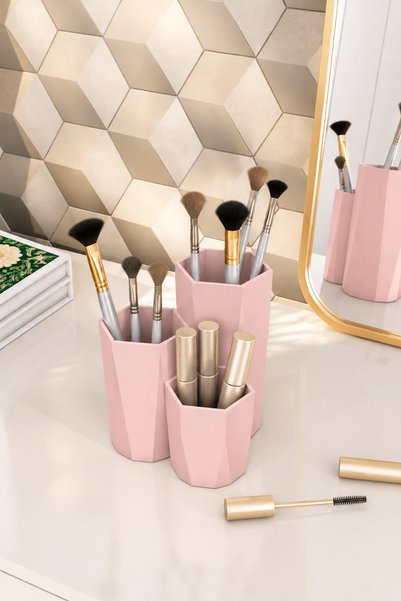 DOVİHOME Sandy organizator za šminku i kozmetiku, držač četkica, puder roze