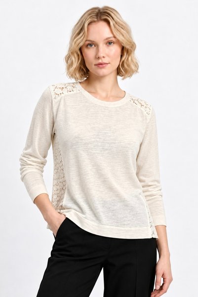 lamea Women's Crew Neck Lace Back Detailed Knit Sweater