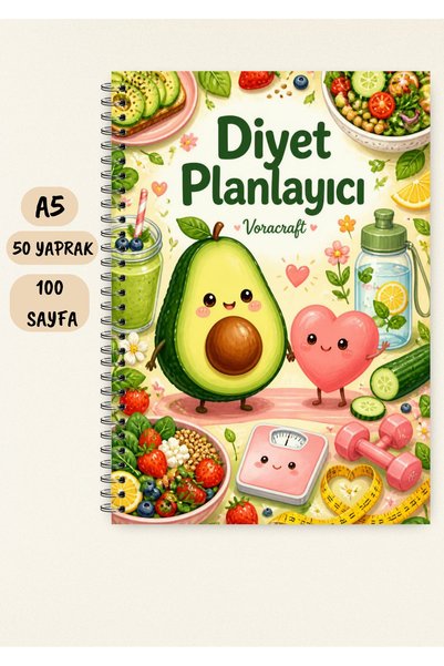 VORACRAFT Diyet Planlayıcı Defteri A5 50 Yaprak 100 Sayfa Tel Spiral DY00008
