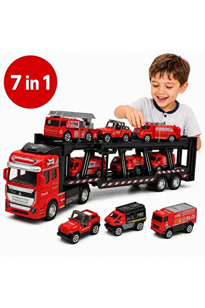 Printisor Set de camioane de transport pentru pompieri, din metal rezistent, ...