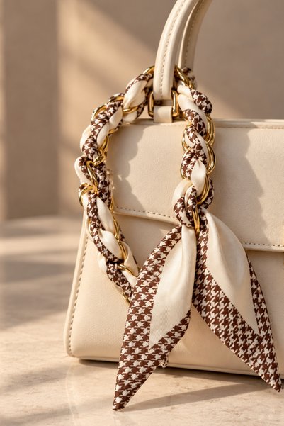 jasmina store إكسسوار حقيبة على شكل سلسلة مع وشاح منقوش