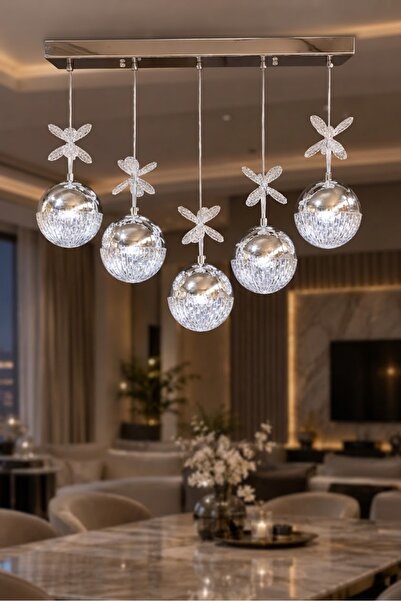 Cheap Lighting Kevin 5 Toplu Krom 3 Renk Modlu Ayarlanabilir Kablo Salon,Kori...