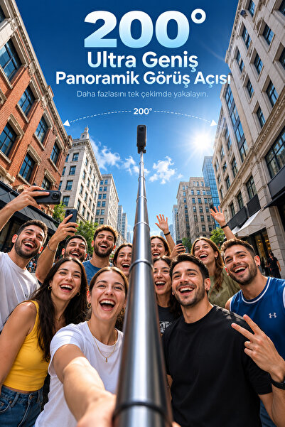 ROBEVE 4K Ultra HD Panoramik Aksiyon Kamera 200° Ultra Geniş Açı Çift Lens Ön Arka Kamera Geçişli 32GB Hafıza Kartlı Vlog Spor Seyahat Kamerası Selfie Çubuğu Setli Aksiyon Kamerası ve Selfie Çubuğu