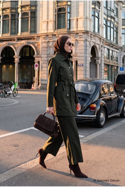 Generic Brand Full length buttoned double pocketed belted double set khaki 26...