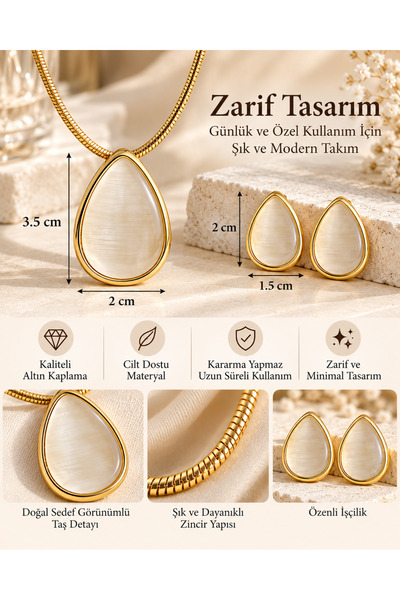 POYASE Drop Stone Necklace Earring Set Gold Color Plated Stylish Jewelry Set with Coffee & Color Options