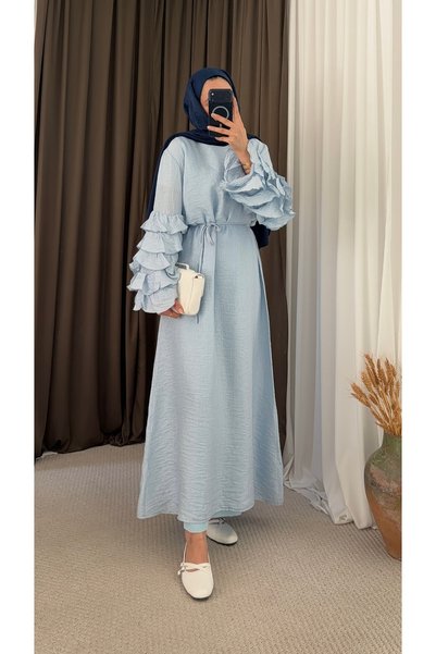 Hepsi Moda Dress with Flounce Sleeves - 1388 - Baby Blue