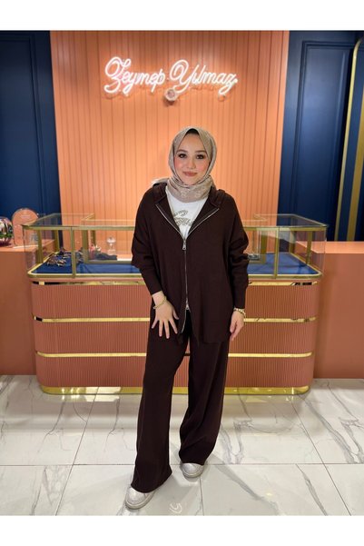 By Zeynep Yılmaz Çift Fermuarlı Triko Takım Bordo