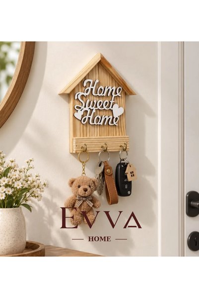 EVVA HOME Home Sweet Home Mini Ahşap Anahtarlık Askılığı