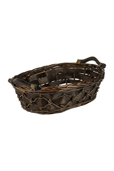 OEM Cos Decorativ din Bambus Maro Oval cu Manere din Lemn 42x31x12cm
