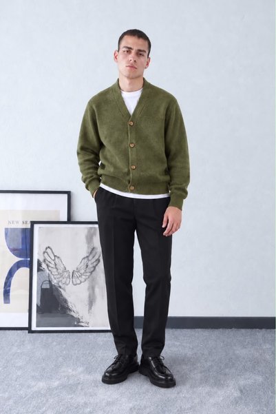 Qazax Men's Regular Winter Buttoned Knitwear Cardigan & Regular Fabric Trouse...