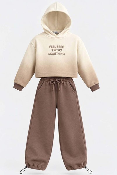 NOBLEKIDS Girl's Hooded Tracksuit Set Brown
