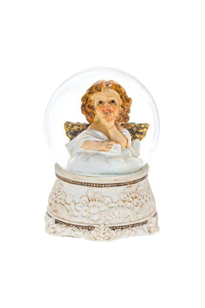 OEM Glob de Zăpadă Crăciun 8cm cu Îngeraș Roșu și Aripi Aurii, Decor Festiv
